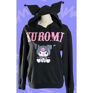 Sanrio Kuromi Amine Womens S Black Graphic Pullover Hoodie Sweatshirt w/ Ears